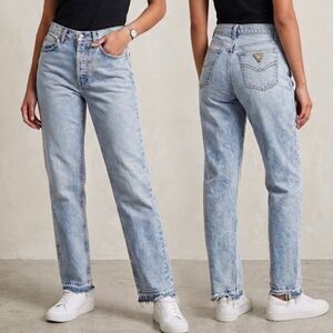 Guess jeans vintage triangle pocket raw hem button fly jeans released hem size 2